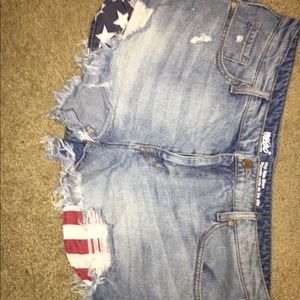 Short shorts. High waisted, American flag inlets